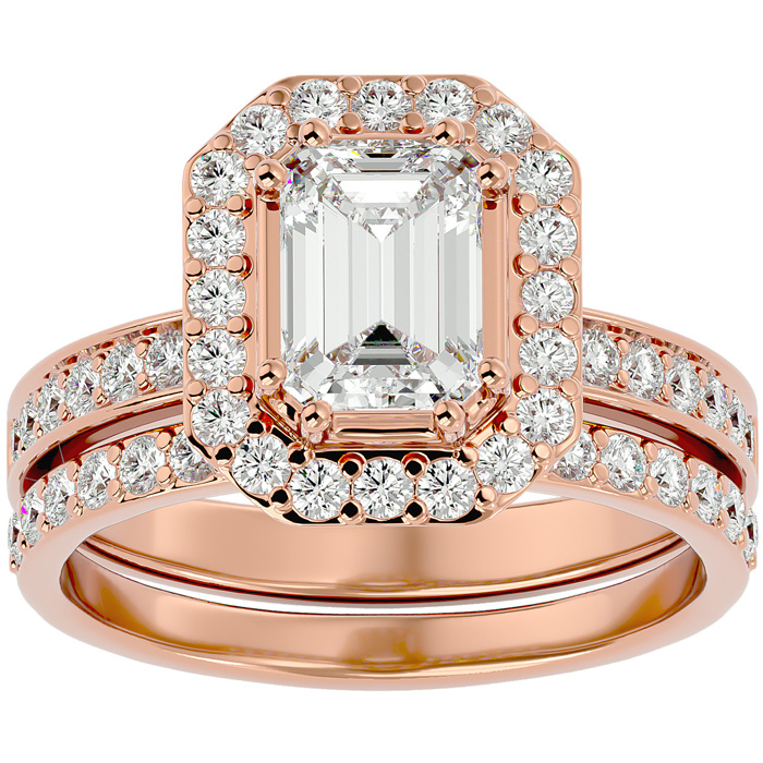 2.5 Carat Emerald Cut Diamond Bridal Engagement Ring Set in 14K Rose Gold (6.7 g) (1 Color  SI1)  Size 6 by SuperJeweler