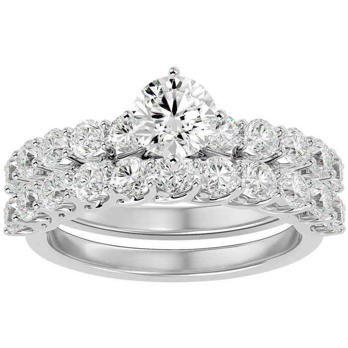 2.5 Carat Round Shape Diamond Bridal Ring Set in 14K White Gold (5.6 g) (,  Clarity Enhanced), Size 4 by SuperJeweler