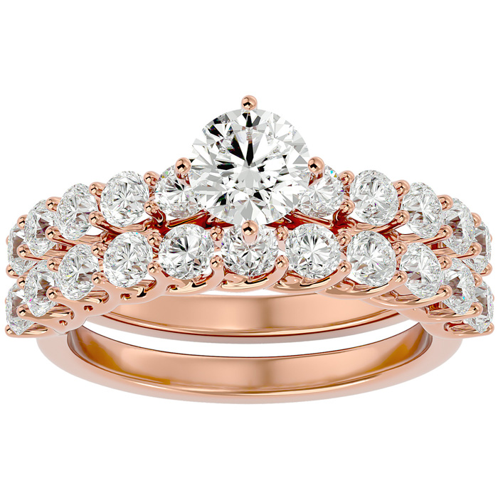 2.5 Carat Round Shape Diamond Bridal Ring Set in 14K Rose Gold (5.6 g) (,  Clarity Enhanced), Size 4 by SuperJeweler