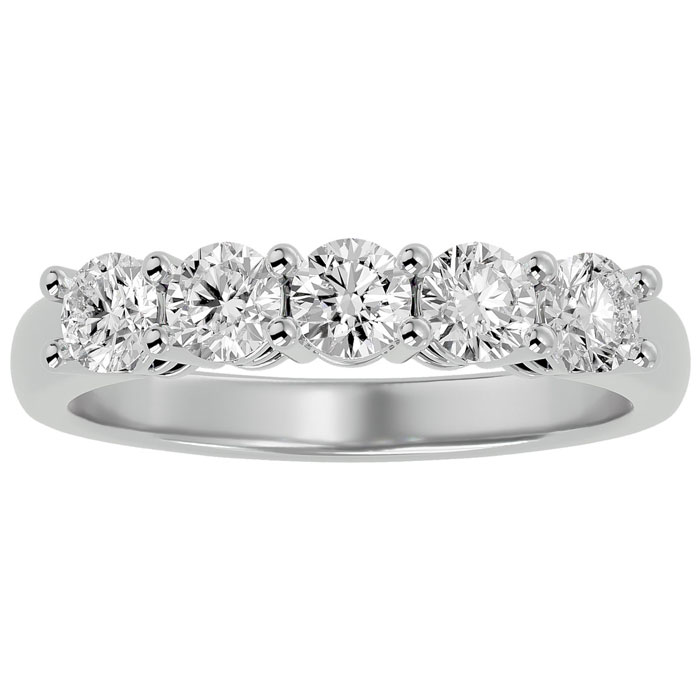 1 Carat Five Diamond Prong Set Wedding Band in 14k White Gold, , Size 4 by SuperJeweler