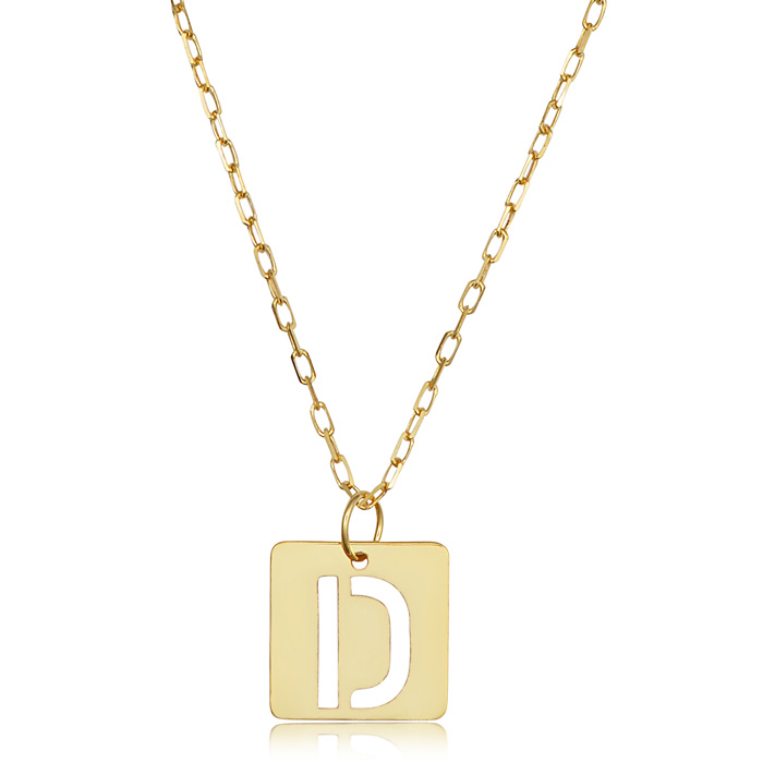 "D" Initial Necklace in 14K Yellow Gold, 16-18 Inches by SuperJeweler