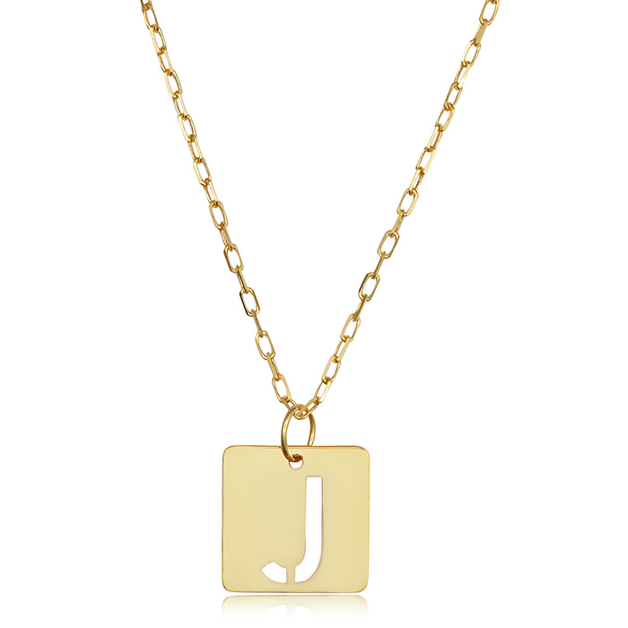 "J" Initial Necklace in 14K Yellow Gold, 16-18 Inches by SuperJeweler