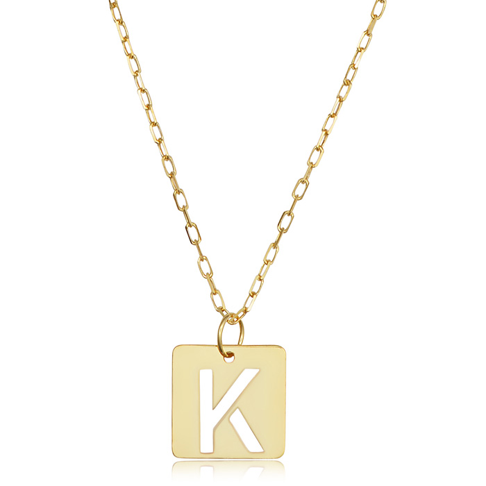 "K" Initial Necklace in 14K Yellow Gold, 16-18 Inches by SuperJeweler