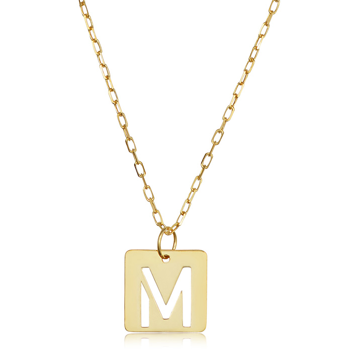 "M" Initial Necklace in 14K Yellow Gold, 16-18 Inches by SuperJeweler