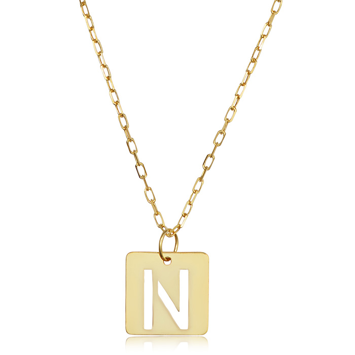 "N" Initial Necklace in 14K Yellow Gold, 16-18 Inches by SuperJeweler