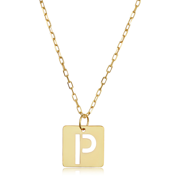 "P" Initial Necklace in 14K Yellow Gold, 16-18 Inches by SuperJeweler