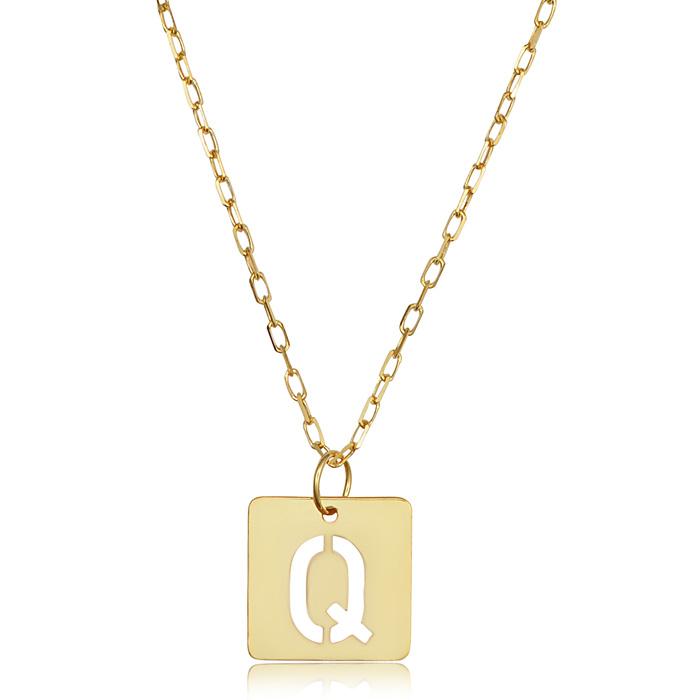 "Q" Initial Necklace in 14K Yellow Gold, 16-18 Inches by SuperJeweler