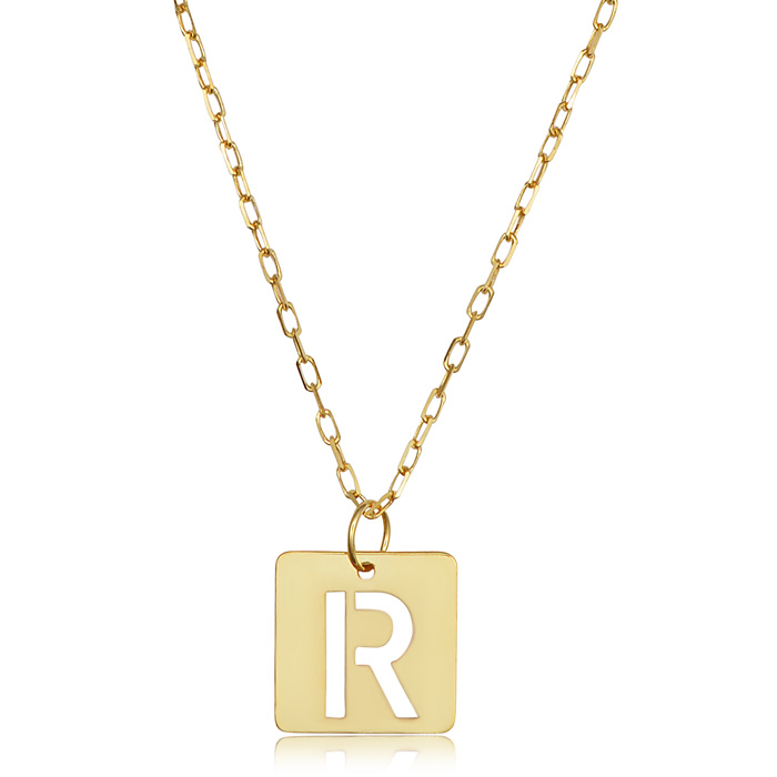 "R" Initial Necklace in 14K Yellow Gold, 16-18 Inches by SuperJeweler