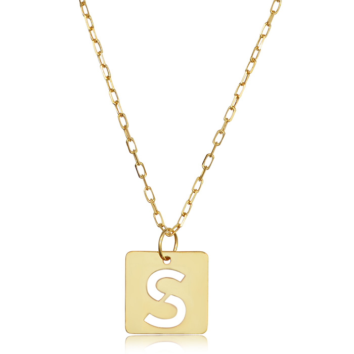 "S" Initial Necklace in 14K Yellow Gold, 16-18 Inches by SuperJeweler