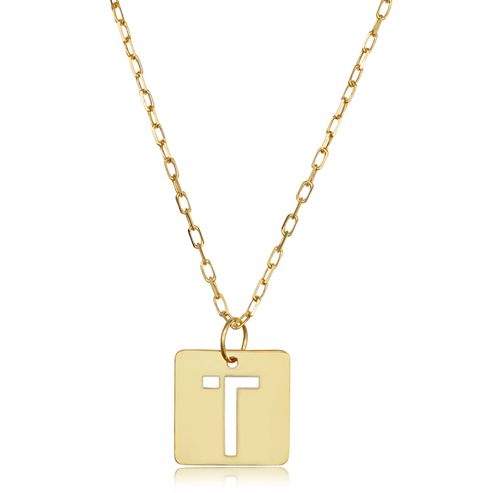 "T" Initial Necklace in 14K Yellow Gold, 16-18 Inches by SuperJeweler