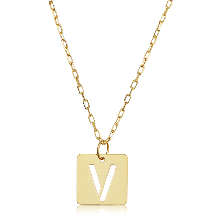 "V" Initial Necklace in 14K Yellow Gold, 16-18 Inches by SuperJeweler