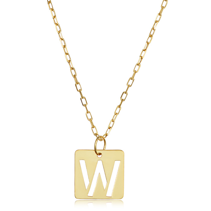 "W" Initial Necklace in 14K Yellow Gold, 16-18 Inches by SuperJeweler