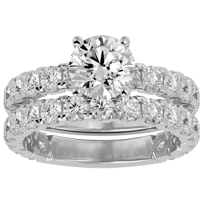 3 1/2 Carat Round Diamond Bridal Ring Set in 14K White Gold (6 g) (   Clarity Enhanced)  Size 6.5 by SuperJeweler