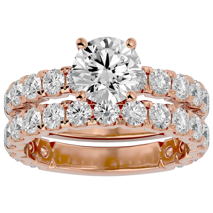 3 1/2 Carat Round Diamond Bridal Ring Set in 14K Rose Gold (6 g) (