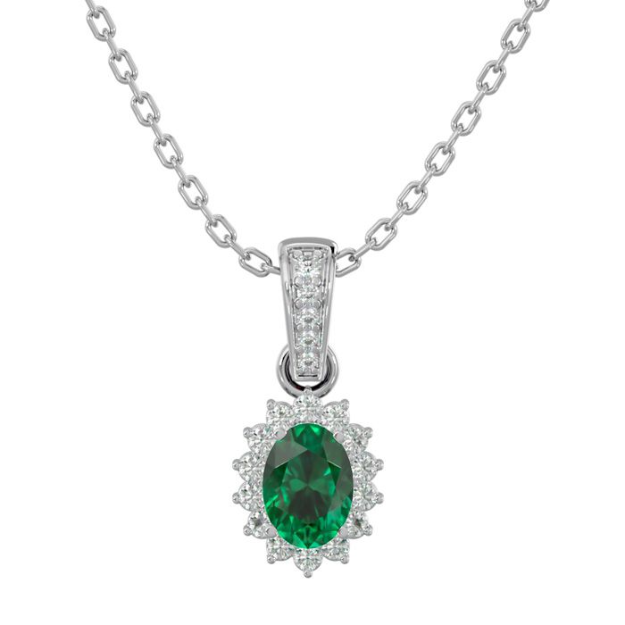 1 Carat Oval Shape Emerald Cut & Diamond Necklace in 14K White Gold (2 g), 18 Inches (, SI2-I1) by SuperJeweler