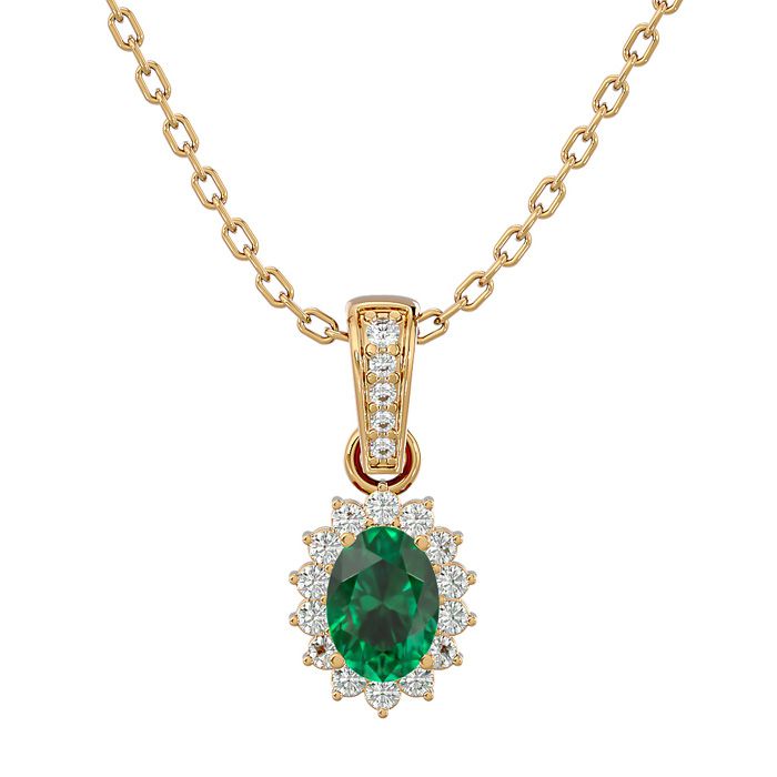 1 Carat Oval Shape Emerald Cut & Diamond Necklace in 14K Yellow Gold (2 g), 18 Inches (, SI2-I1) by SuperJeweler