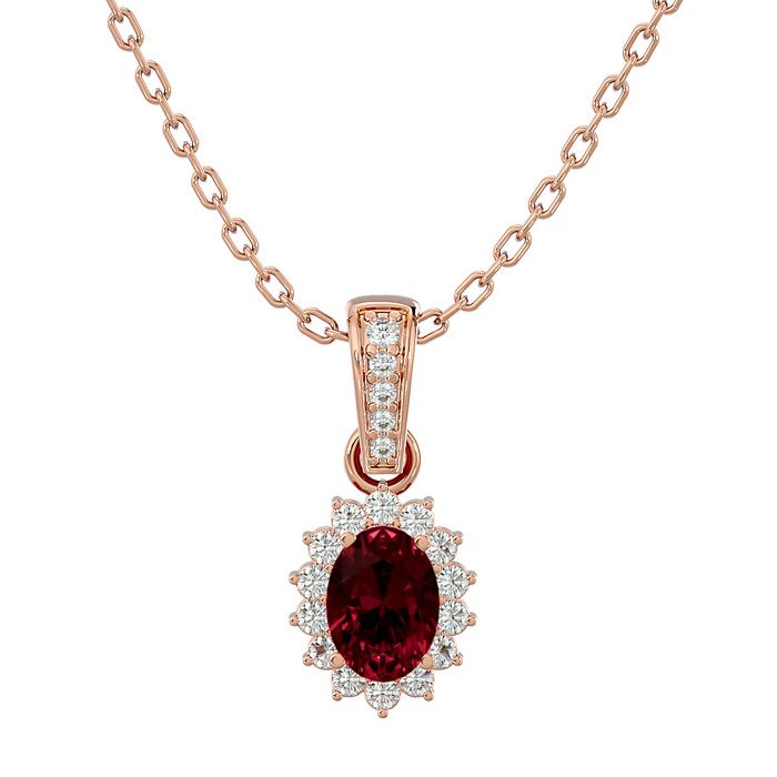 1 1/3 Carat Oval Shape Garnet & Diamond Necklace in 14K Rose Gold (2 g), 18 Inches (, SI2-I1) by SuperJeweler