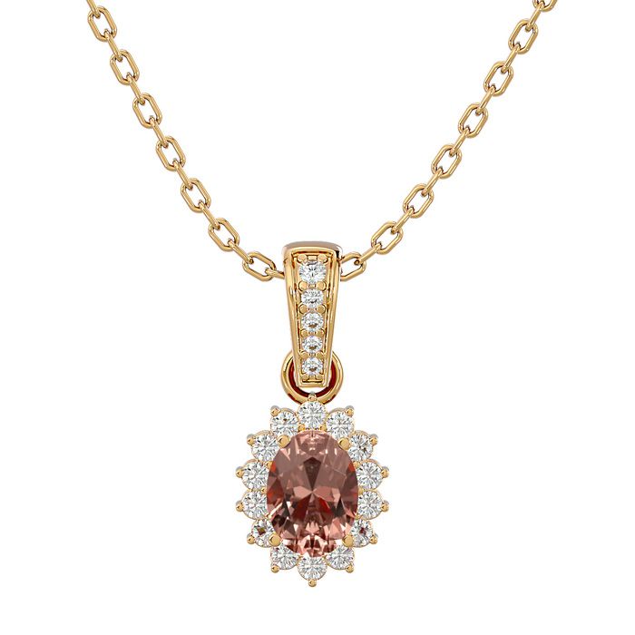 1 Carat Oval Shape Morganite & Diamond Necklace in 14K Yellow Gold (2 g), 18 Inches (, SI2-I1) by SuperJeweler