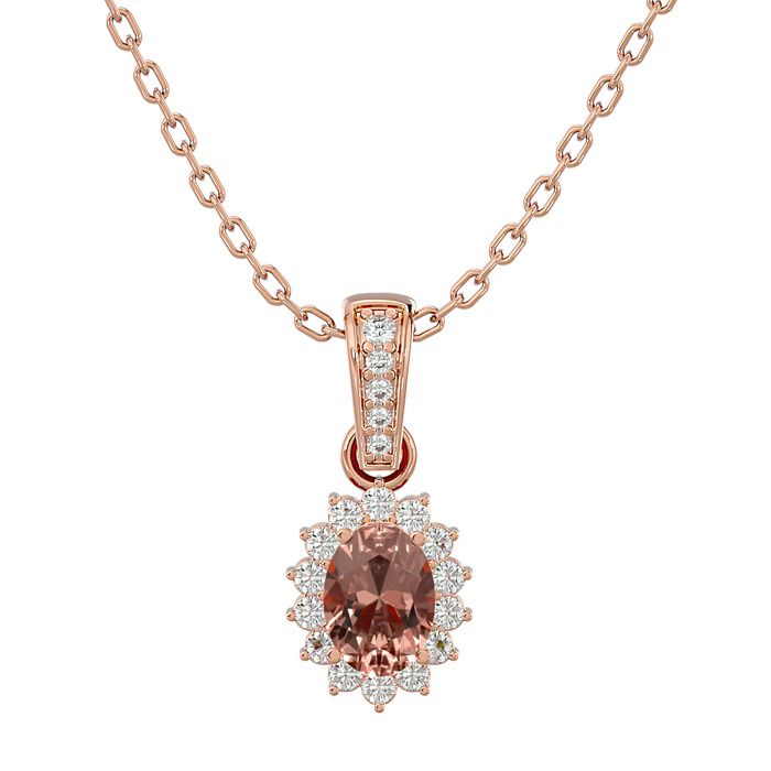 1 Carat Oval Shape Morganite & Diamond Necklace in 14K Rose Gold (2 g), 18 Inches (, SI2-I1) by SuperJeweler