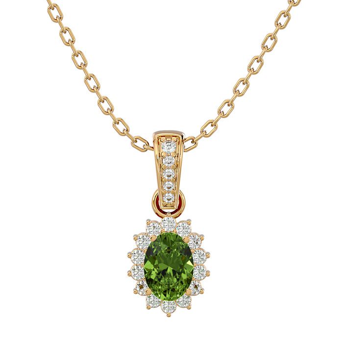 1 1/3 Carat Oval Shape Peridot & Diamond Necklace in 14K Yellow Gold (2 g), 18 Inches (, SI2-I1) by SuperJeweler