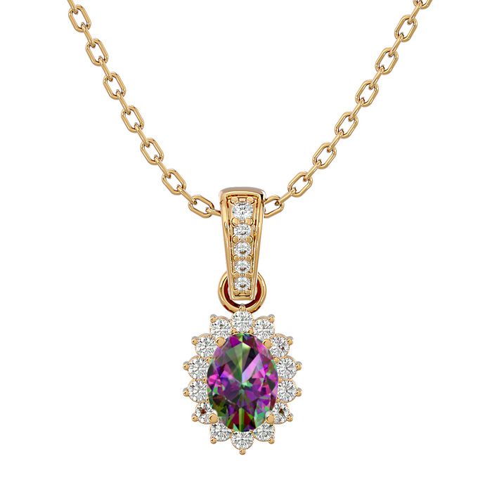 1 Carat Oval Shape Mystic Topaz & Diamond Necklace in 14K Yellow Gold (2 g), 18 Inches (, SI2-I1) by SuperJeweler