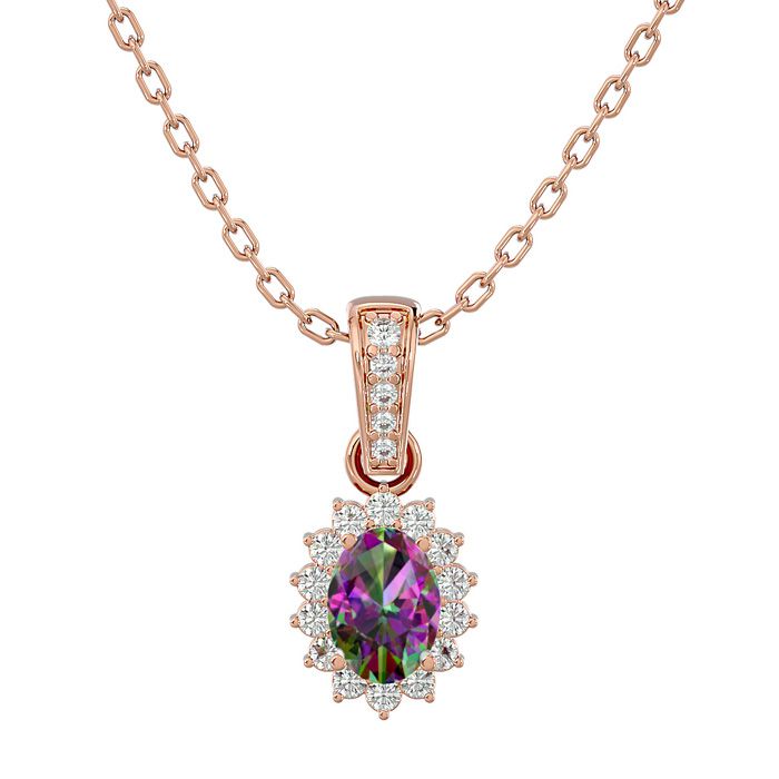 1 Carat Oval Shape Mystic Topaz & Diamond Necklace in 14K Rose Gold (2 g), 18 Inches (, SI2-I1) by SuperJeweler