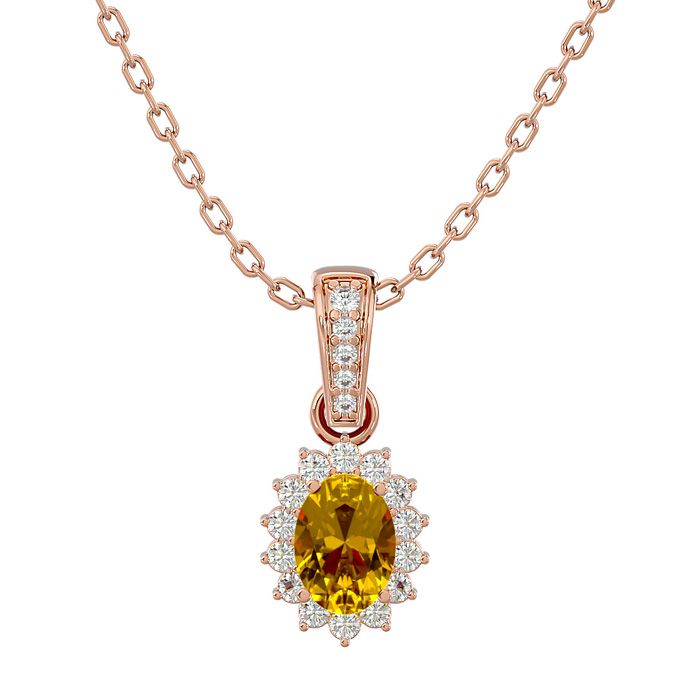 1 Carat Oval Shape Citrine & Diamond Necklace in 14K Rose Gold (2 g), 18 Inches (, SI2-I1) in Sterling Silver by SuperJeweler