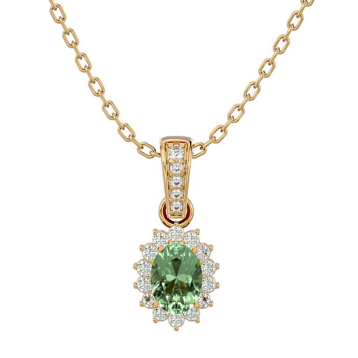 1 Carat Oval Shape Green Amethyst & Diamond Necklace in 14K Yellow Gold (2 g), 18 Inches (, SI2-I1) in Sterling Silver by SuperJeweler