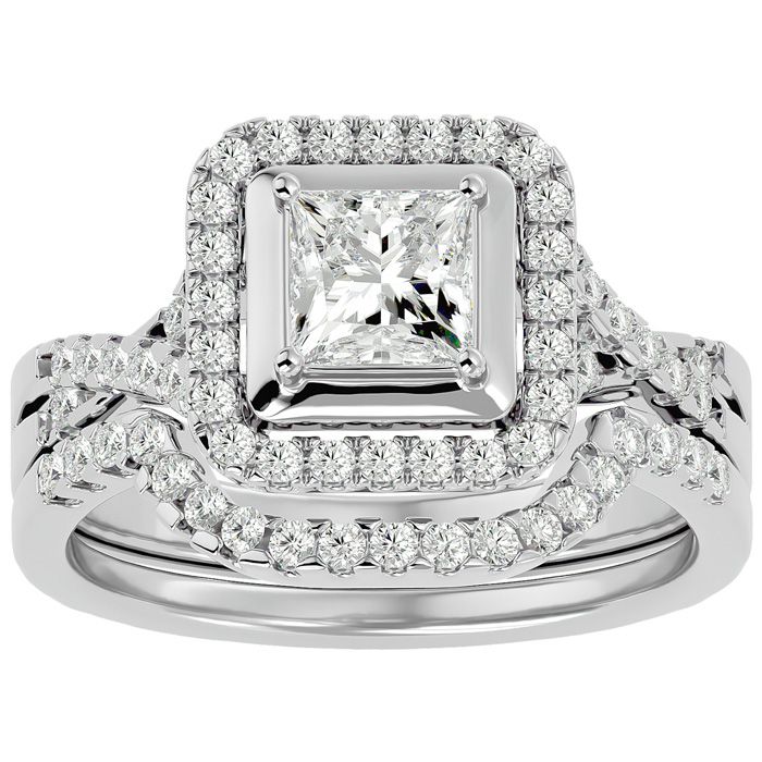 1.25 Carat Princess Cut Diamond Bridal Ring Set in 14K White Gold (6.8 g) (, SI2-I1), Size 4 by SuperJeweler