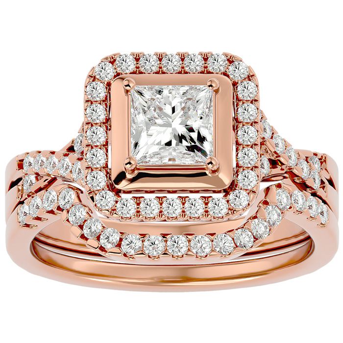 1.25 Carat Princess Cut Diamond Bridal Ring Set in 14K Rose Gold (6.8 g) (, SI2-I1), Size 4 by SuperJeweler