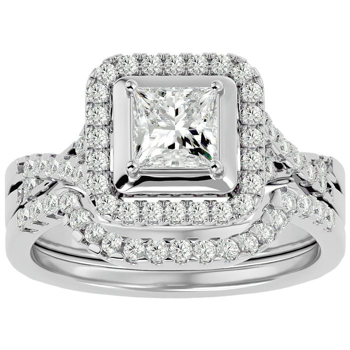 1.25 Carat Princess Cut Diamond Bridal Ring Set in 14K White Gold (6.8 g) (, I1-I2 Clarity Enhanced), Size 4 by SuperJeweler