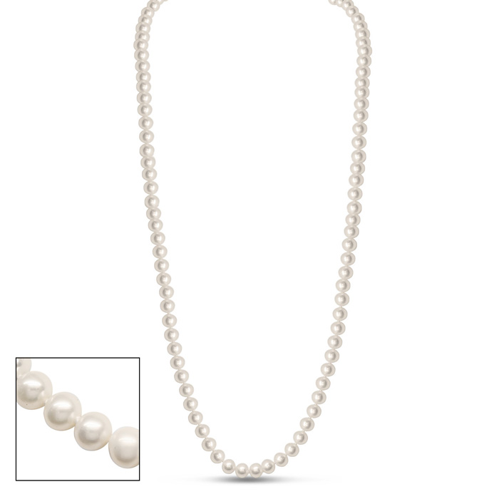 36 Inch 6mm AA+ Hand Knotted Pearl Necklace, 14K Yellow Gold Clasp by SuperJeweler