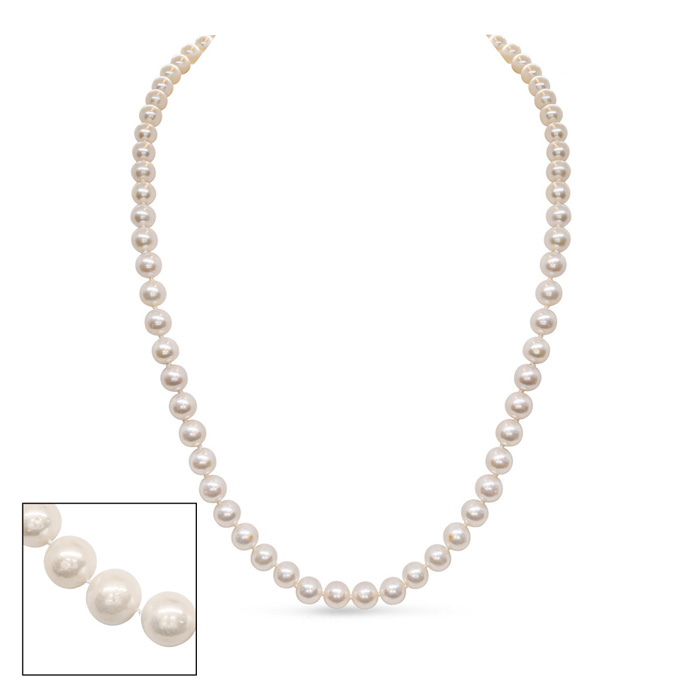 24 Inch 7mm AA+ Hand Knotted Pearl Necklace, 14K Yellow Gold Clasp by SuperJeweler