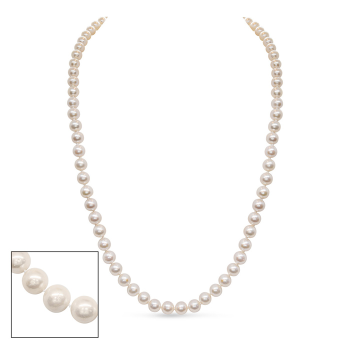 30 Inch 7mm AA+ Hand Knotted Pearl Necklace, 14K Yellow Gold Clasp by SuperJeweler
