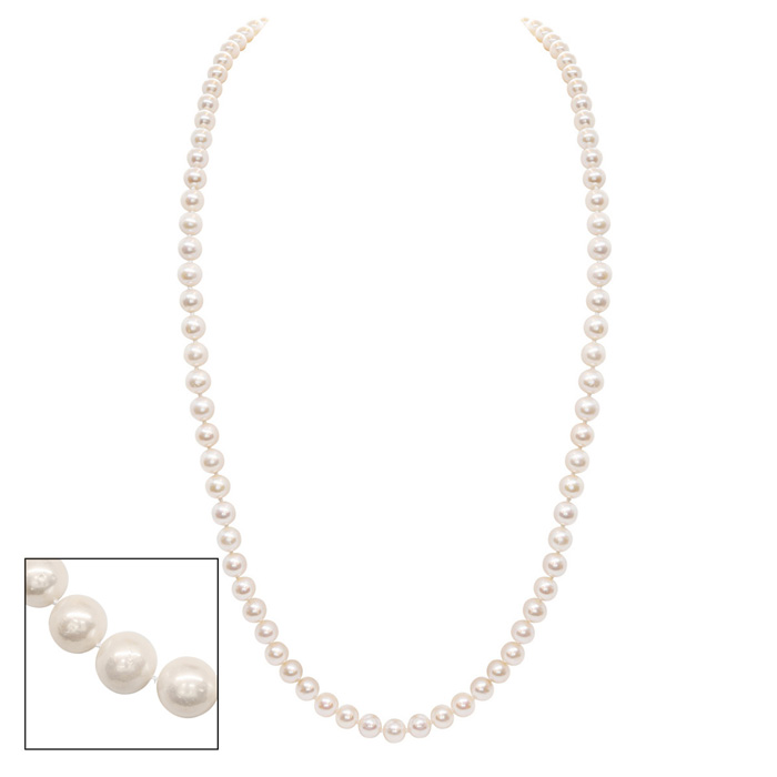 36 Inch 7mm AA+ Hand Knotted Pearl Necklace, 14K Yellow Gold Clasp by SuperJeweler