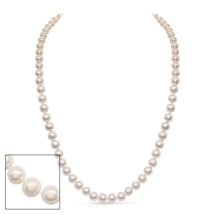 24 Inch 8mm AA+ Hand Knotted Pearl Necklace, 14K Yellow Gold Clasp by SuperJeweler