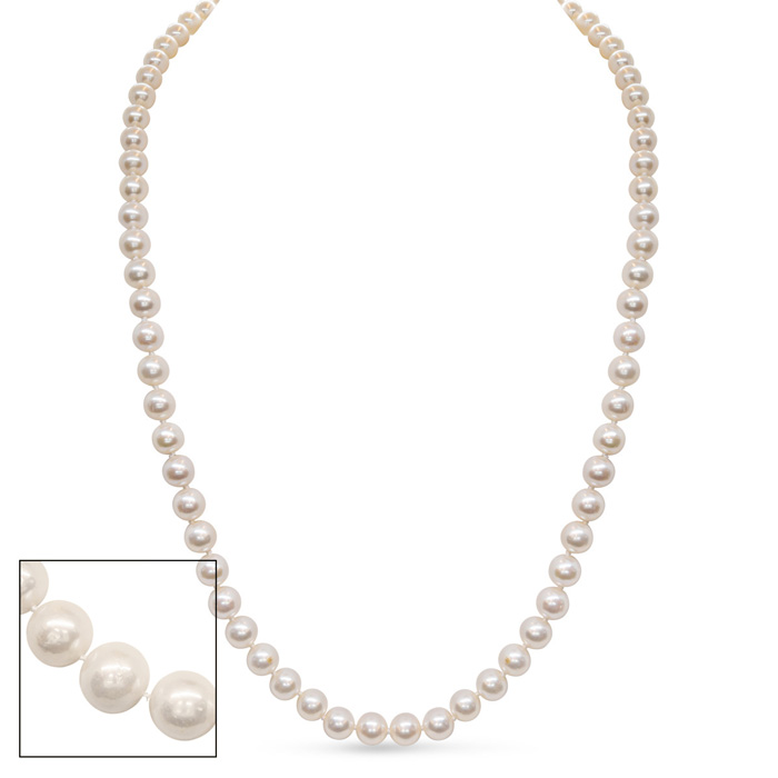 30 Inch 8mm AA+ Hand Knotted Pearl Necklace, 14K Yellow Gold Clasp by SuperJeweler