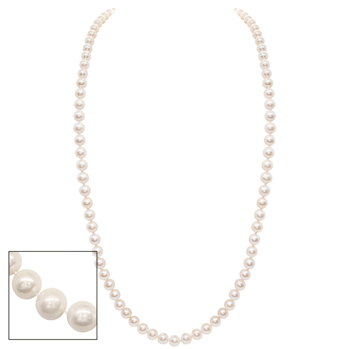 36 Inch 8mm AA+ Hand Knotted Pearl Necklace, 14K Yellow Gold Clasp by SuperJeweler