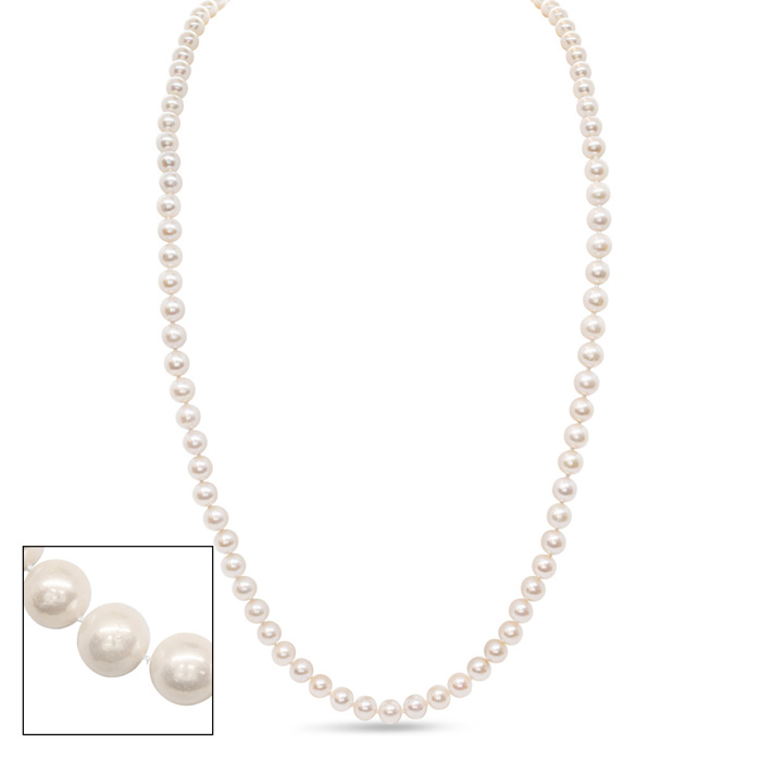 36 Inch 10mm AA+ Hand Knotted Pearl Necklace, 14K Yellow Gold Clasp by SuperJeweler