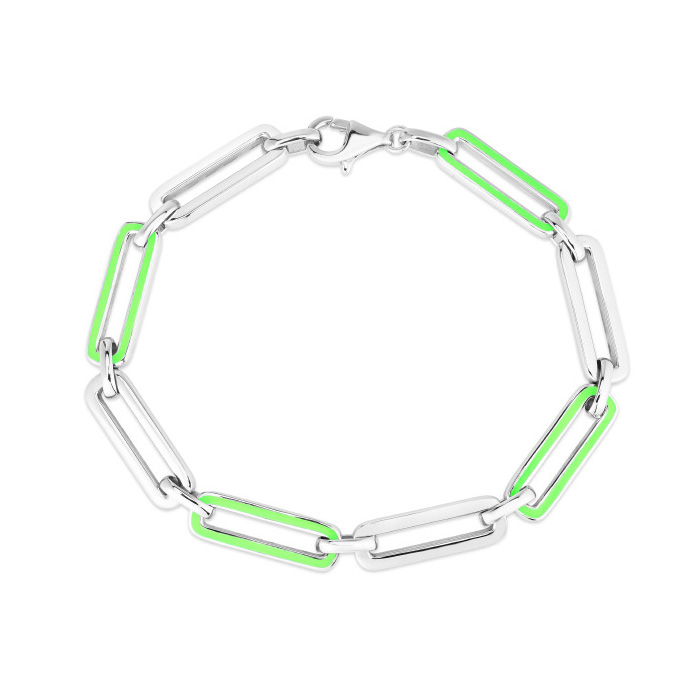 Sterling Silver & Green Enamel Paperclip Chain Bracelet, 7 Inches by SuperJeweler