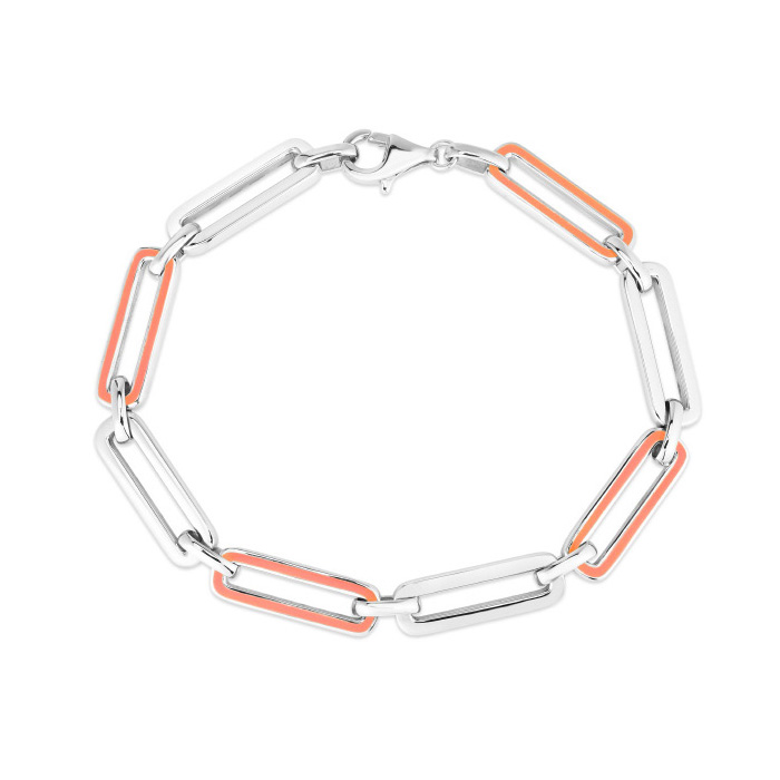 Sterling Silver & Orange Enamel Paperclip Chain Bracelet, 7 Inches by SuperJeweler