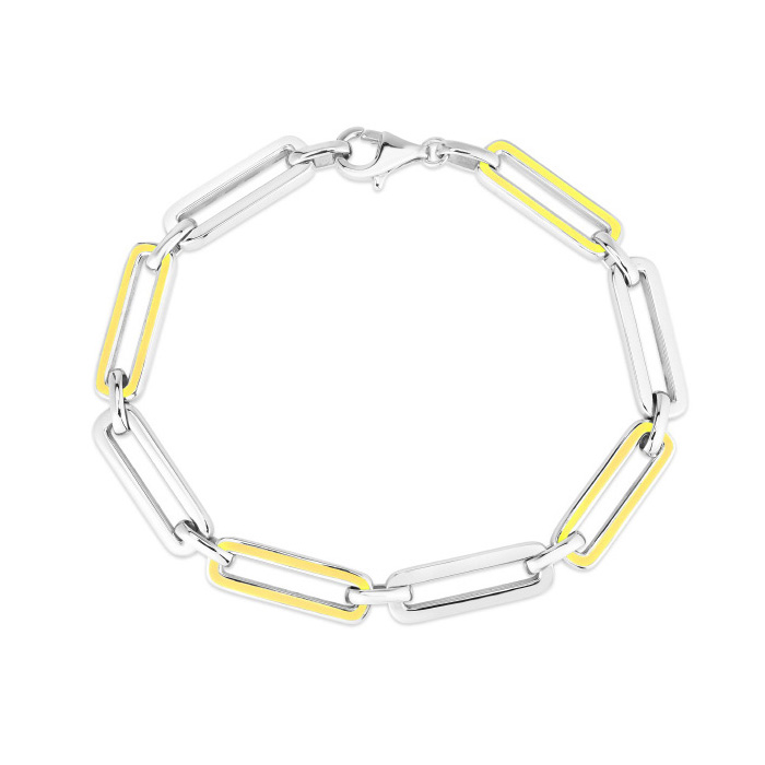 Sterling Silver & Yellow Enamel Paperclip Chain Bracelet, 7 Inches by SuperJeweler
