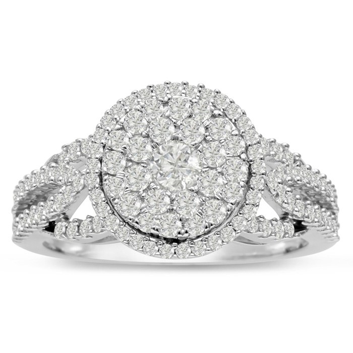 Previously Owned 1 Carat Pave Halo Diamond Engagement Ring Crafted in Solid White Gold, G-H Color, Size 7 by SuperJeweler