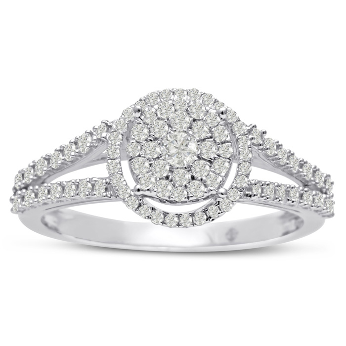 Previously Owned 1/2 Carat Pave Halo Diamond Engagement Ring Crafted in Solid White Gold, G-H Color, Size 7 by SuperJeweler