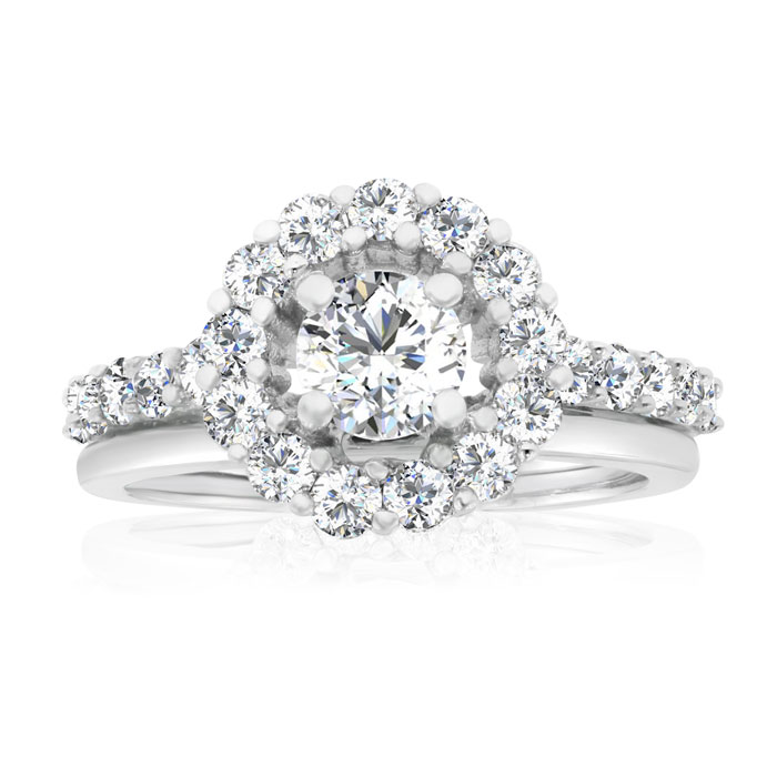 Previously Owned 1.5 Carat Halo Diamond Bridal Ring Set in 14K White Gold, , Size 6 by SuperJeweler