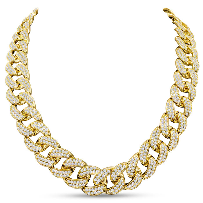 Heavy CZ Cuban Chain Necklace in Yellow Gold (200 g) Over Sterling Silver, 20 Inches by SuperJeweler