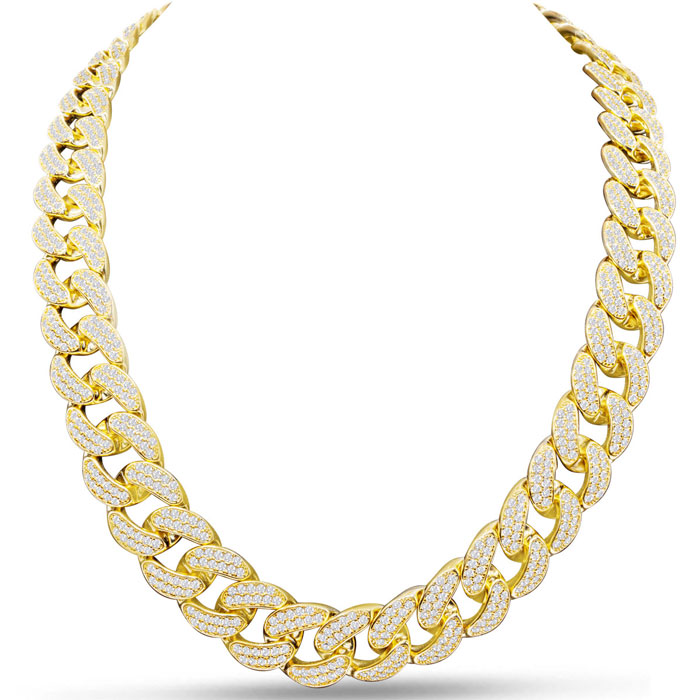 Heavy CZ Cuban Chain Necklace in Yellow Gold (227 g) Over Sterling Silver, 24 Inches by SuperJeweler