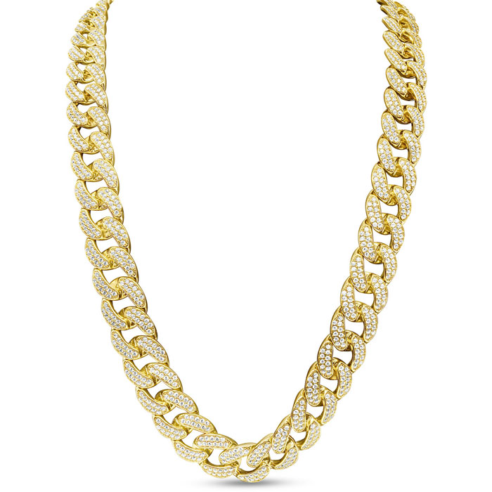 Heavy CZ Cuban Chain Necklace in Yellow Gold (268 g) Over Sterling Silver, 28 Inches by SuperJeweler