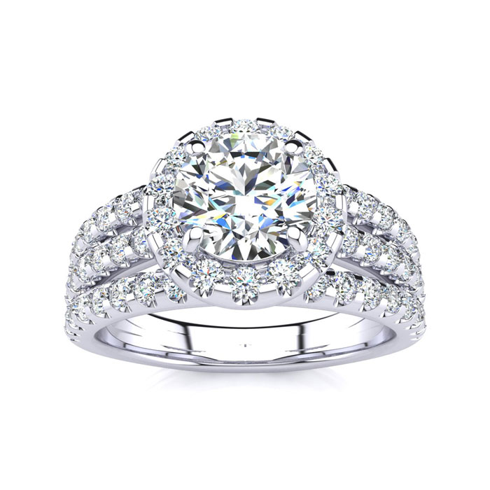 2 Carat Round Halo Diamond Engagement Ring in 14K White Gold (6 g) (, I2 Clarity Enhanced), Size 10 by SuperJeweler