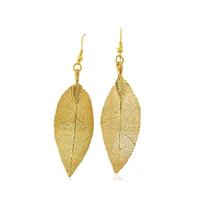 Natural Leaf Earrings, Coated in 24K Yellow Gold Overlay by SuperJeweler